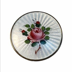 Antique STERLING GUILLOCHE ENAMEL Norway 925 🌹 FLOWER BROOCH